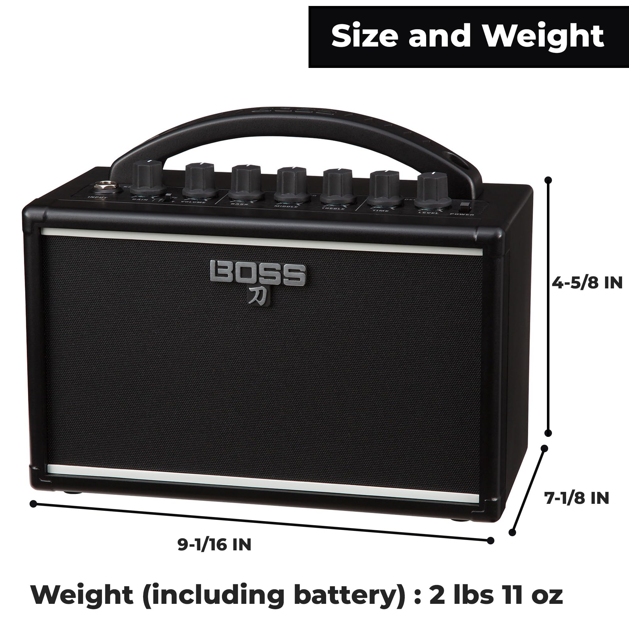 Boss Katana Mini Guitar Combo Amplifier Bundle with Gearlux Instrument Cable and 3-Pack Picks