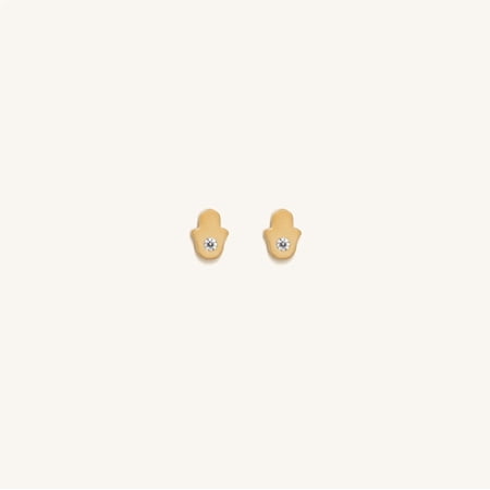 Karma and Luck Diamond Hamsa Earrings for Women – 18K Gold Plated Silver Hamsa Hand Stud Earrings with 1mm Diamonds, Spiritual Protection Earrings, Size 4mm