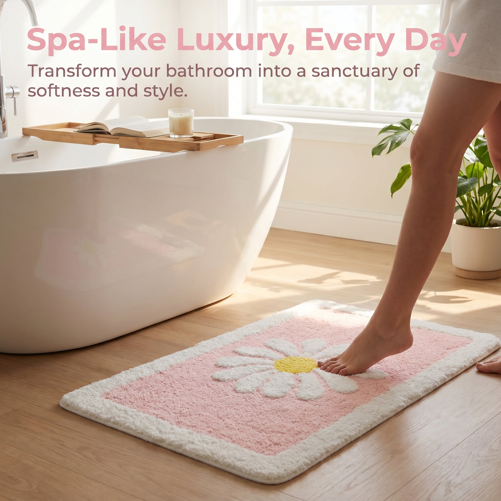 Unique Bargains Aesthetic Non Slip Ultra Soft Absorbent Shaggy Bath Mat Pink 32" x 20"
