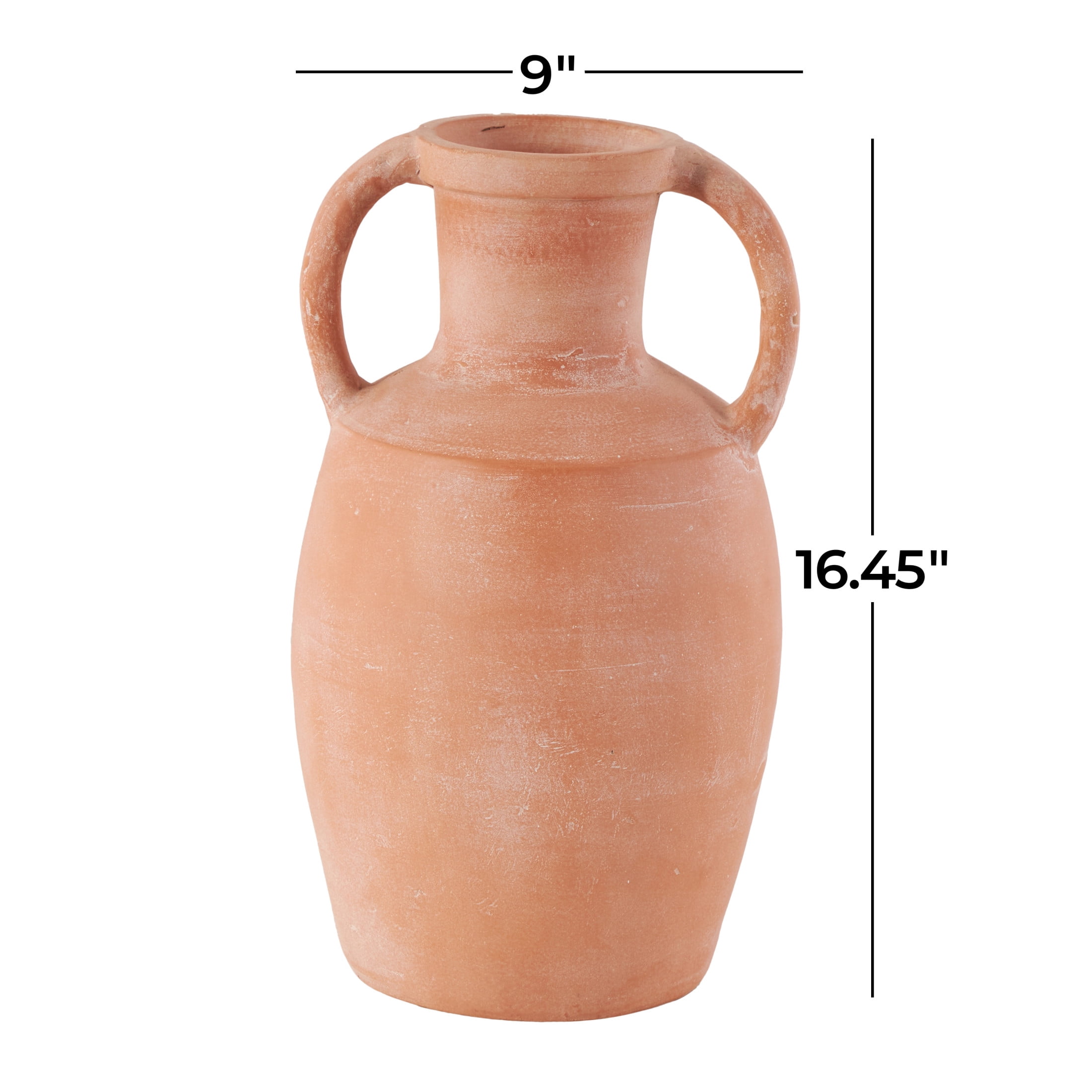 DecMode 16" Terracotta Jug Pink Ceramic Vase with Handles