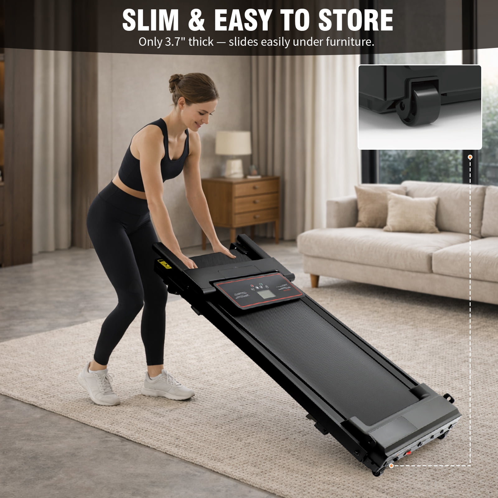 Alvantor 2.5HP Walking Pad Treadmill, Manual Incline Under Desk Treadmill with Shock Absorption for Small Apartments, Black