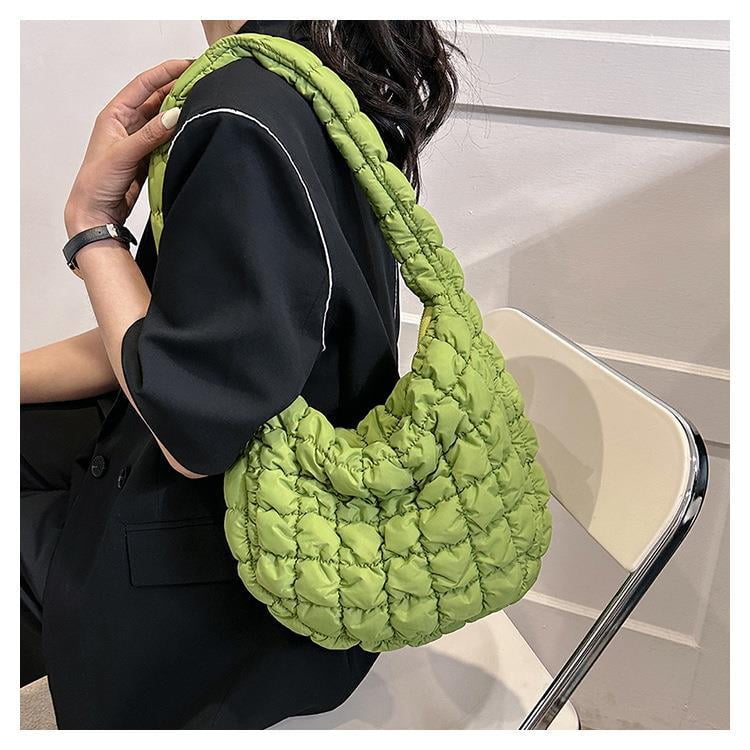 Women Bag Nylon Quilted Padded Short Handle Totes Luxury Big Handbags Lady Soft Shoulder Satchels Side Bags Green