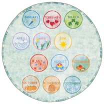 SAFAVIEH Kids Playhouse Months of the Year Machine Washable Area Rug, Green/Blue, 5' x 5' Round