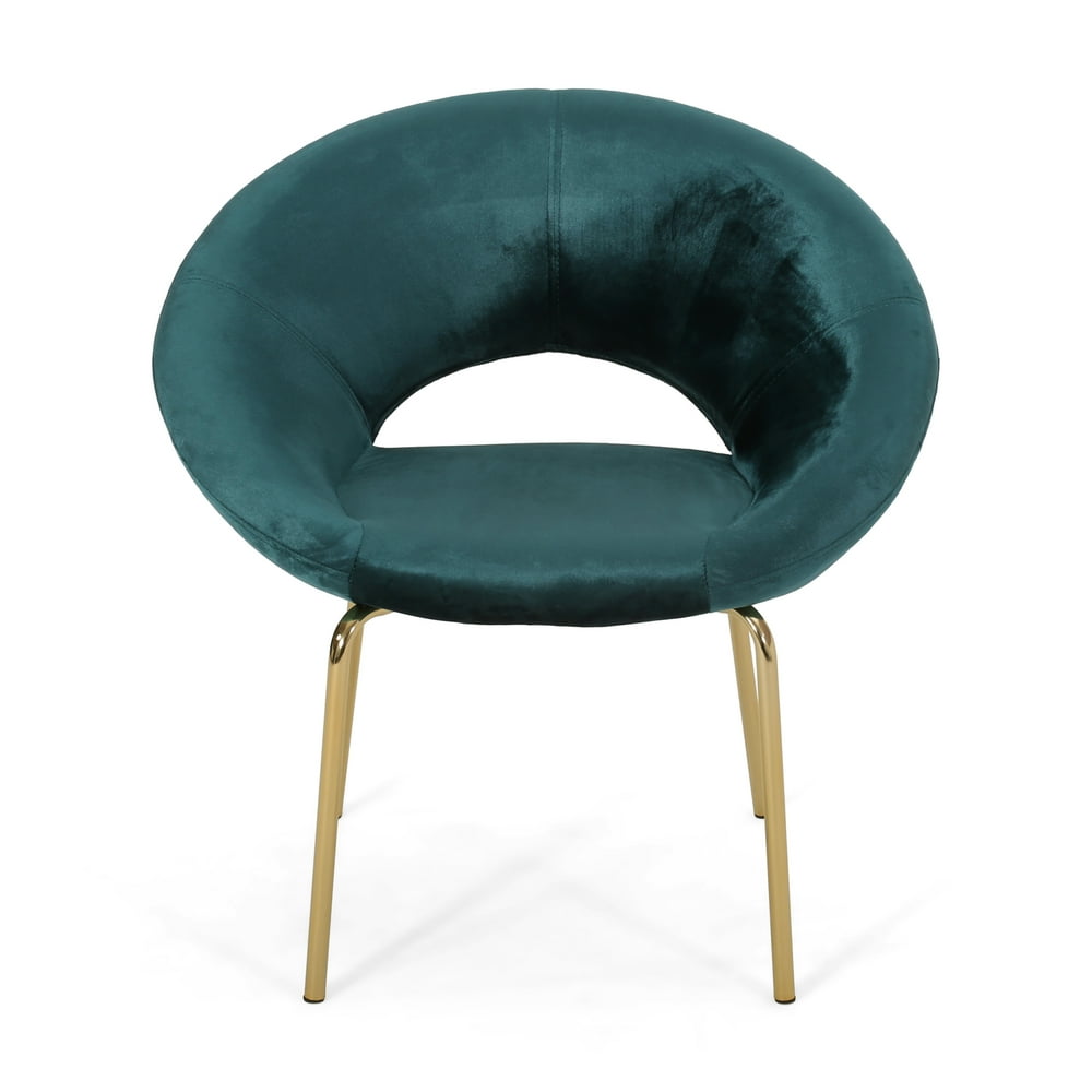 Noble House Helena Modern Glam Velvet Accent Chair, Teal, Gold