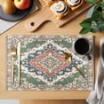 thumbnail image 2 of Orange Green Boho Placemats Set of 12, Medieval Vintage Ethnic Floral Abstract Placemats for Dining Table, Place Mats for Kitchen Tabletop, Waterproof Wipeable Dining Table Mats Set, 2 of 9
