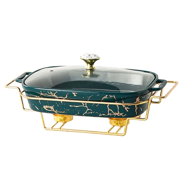 Elodie Chafing Dish Buffet Server Rectangular Large Capacity Casserole Tray for Parties Green