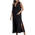 thumbnail image 1 of Kmbangi Robes d'Été Sans Manches pour Femmes Robe Longue Fendue avec Poches pour Plage Club Mode Urbaine, 1 of 5