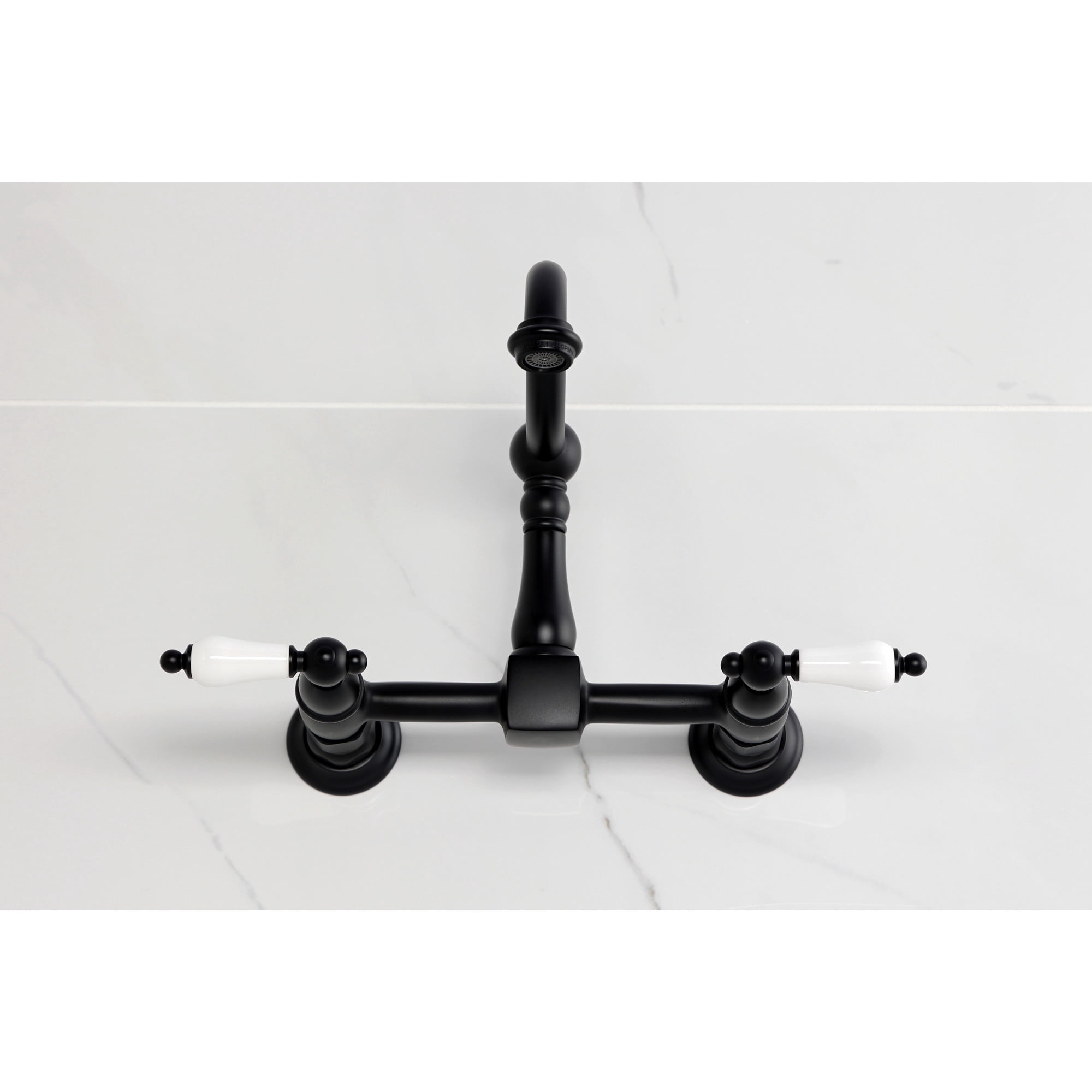 Kingston Brass KS1260PL Heritage Double-Handle Wall-Mount Bridge Kitchen Faucet, Matte Black