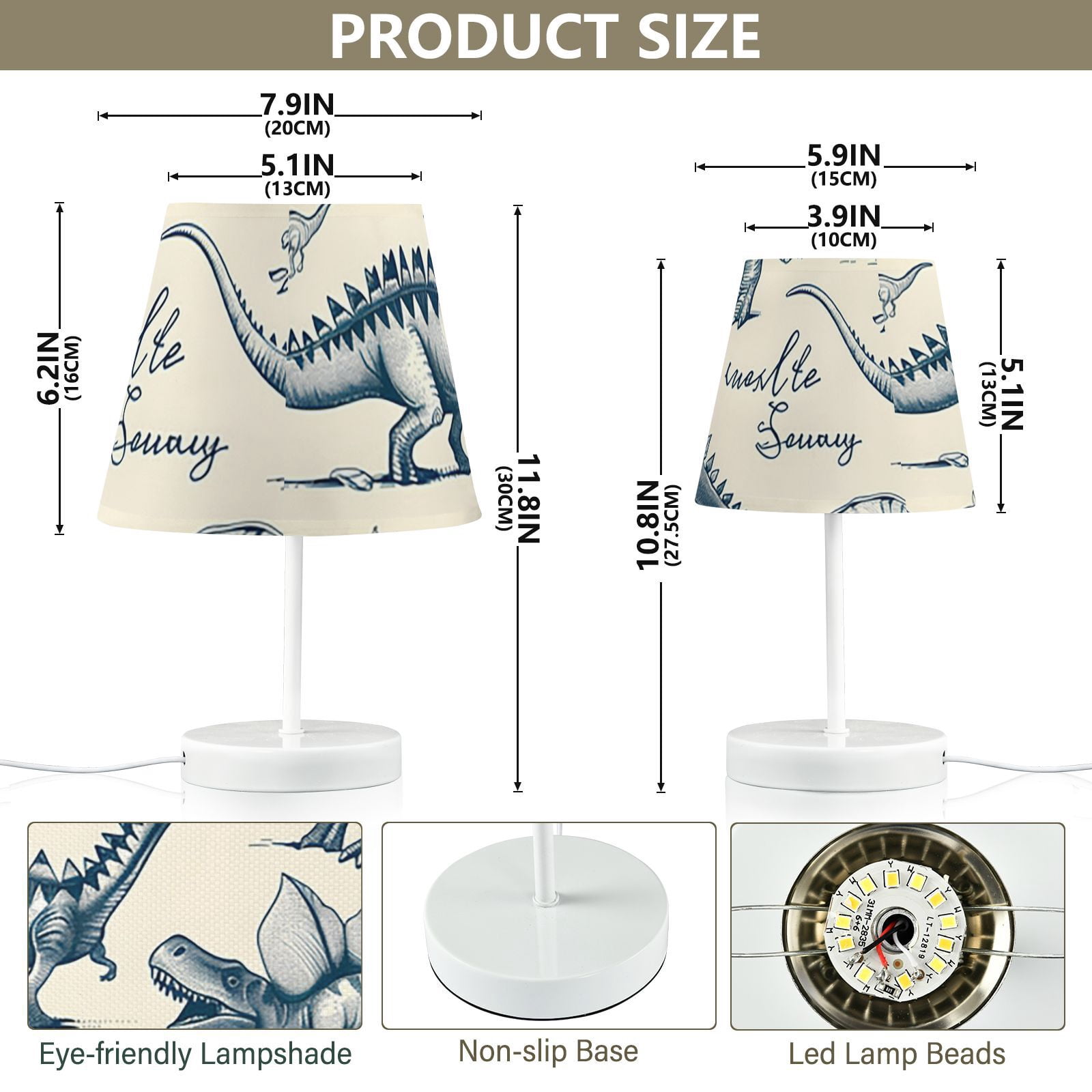 Hand-drawn Dinosaurs LED Desk Lamp Table Lamp USB Bedside Nightstand Small Lamp for Bedroom Living Room Kids Room