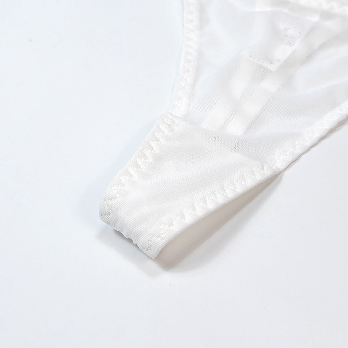 Sexy Lace Bra See Through Breathable Bra and Solid Thongs and Garter Belt and Stocking Lingerie Set