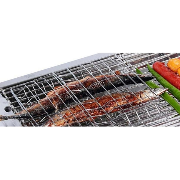 Canasta Plegable para Asado Portátil Perfecl 20x35cm Acero Inoxidable Madera Plata