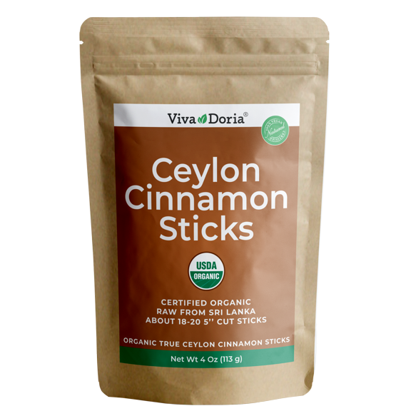 Viva Doria Organic Ceylon Cinnamon Sticks, 5'' Cut, Cinnamomum Zeylanicum, True Cinnamon, 4 Oz, | 18-20 Sticks | 100% Raw From Sri LankaZAKH-442