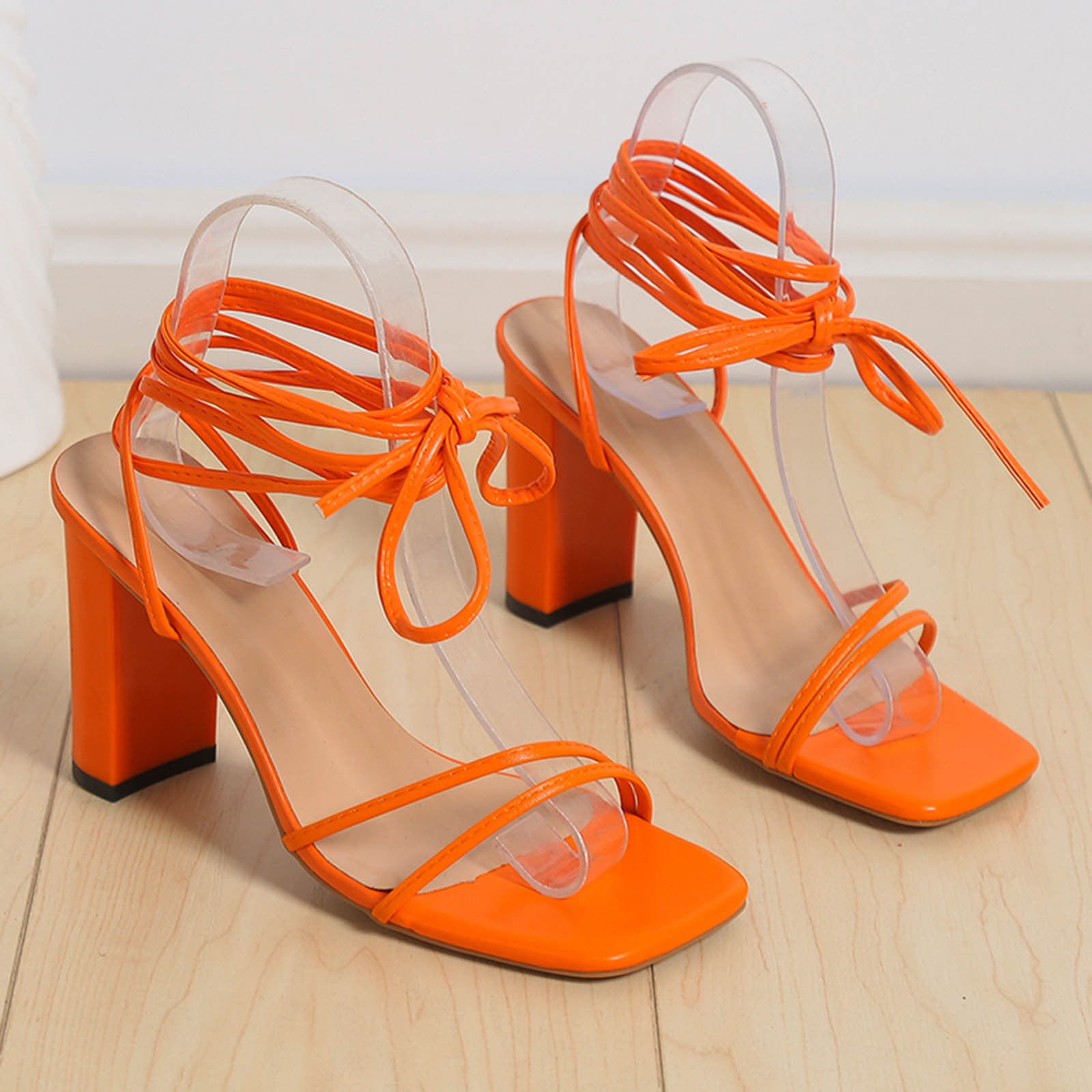 ASOS DESIGN Nina strappy tie leg heeled sandals in orange and pink mix -  ShopStyle