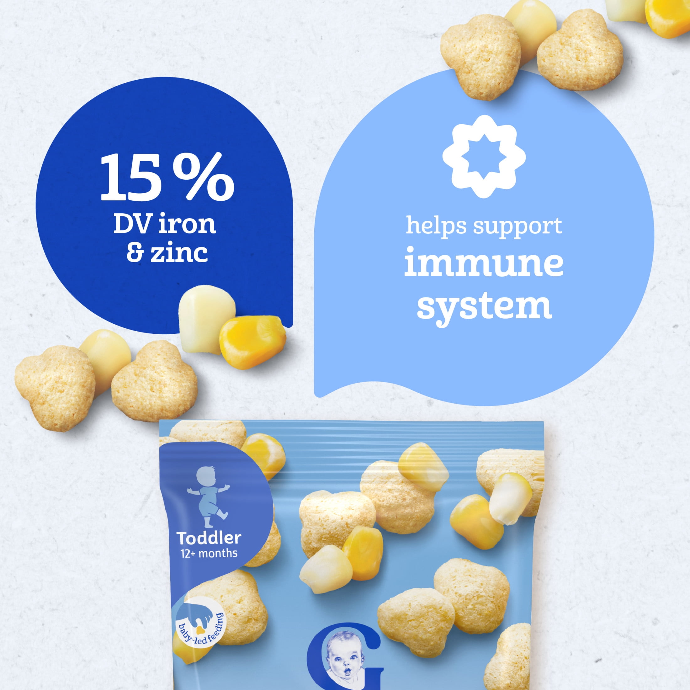 (2 pack) Gerber Toddler Snacks, Classic Corn Puffcorn Snack, Kernel Free, Toddler Food 1.23 oz