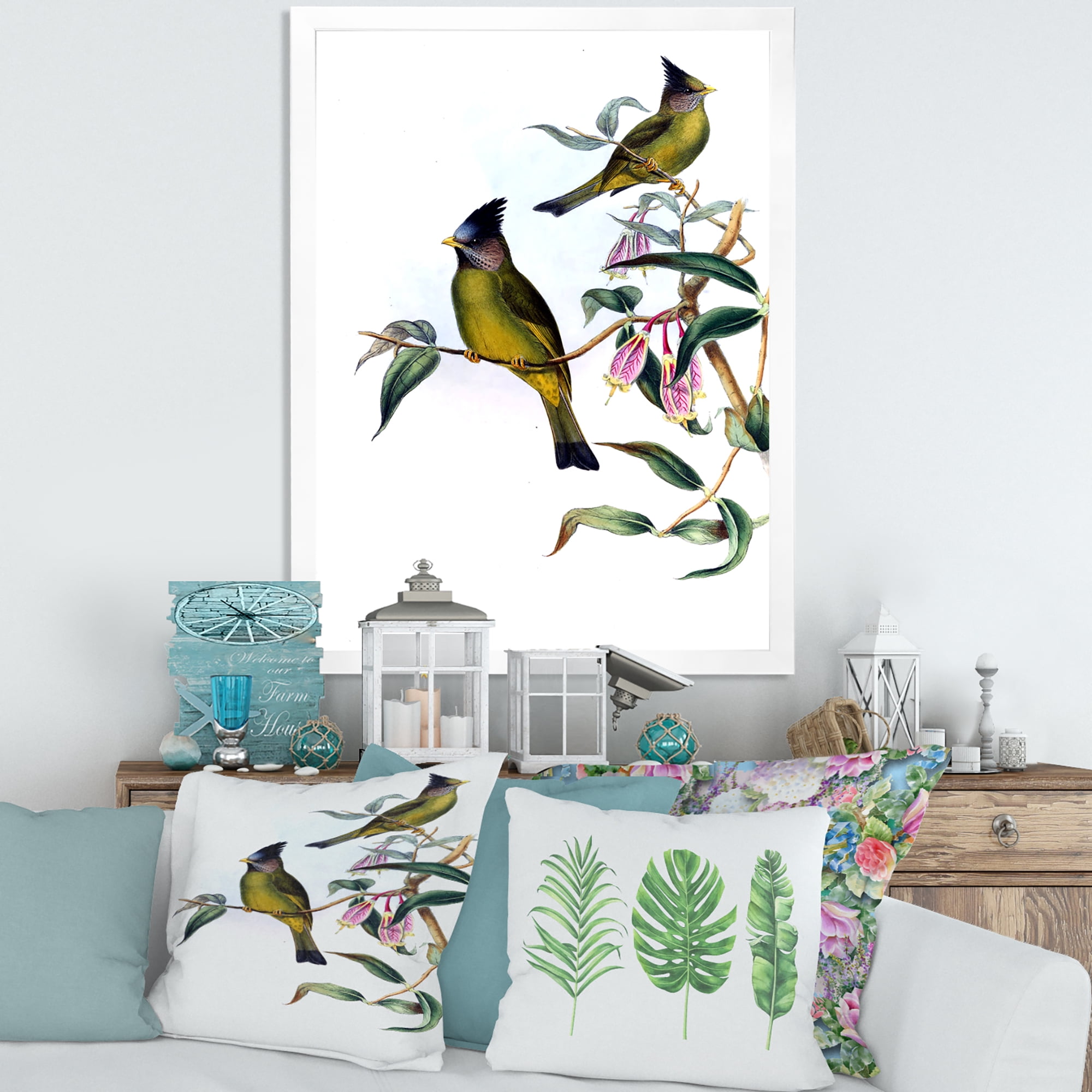 Designart 'Vintage Countryside Birds On Branch II' Farmhouse Framed Art Print