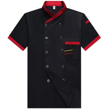 Prdecexlu Men's Chef Coat Short Sleeve Chef Jacket,Breathable,Double-Breasted Button Front - Kitchen,Restaurant,Hotel Uniform Red XL