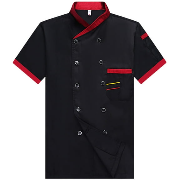 Prdecexlu Personalized Chef Coat Custom Chef Jacket Short Sleeve Double-Breasted Button Front Chef Shirts Kitchen Uniforms Clothes Men Women Black L
