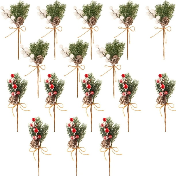 16 Pack Christmas Berries Pine Cones Artificial Holly Pine Branches