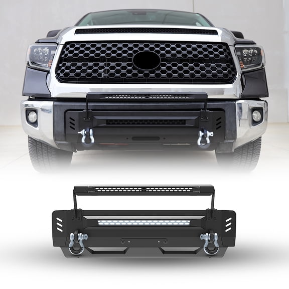 Front Bumper and Front Bumper Bull Bar Fit for 2014- 2021 Toyota Tundra, Modular Heavy Duty Steel Mid-Width Front Bumper & Bend on the Front Bumper