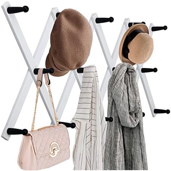 Accordion Wall Hanger,Expandable Wooden Hat Rack for Wall Mounted Coat Rack,Accordion Hat Hooks Holder for Baseball Caps,14 Peg Hooks,Black on White