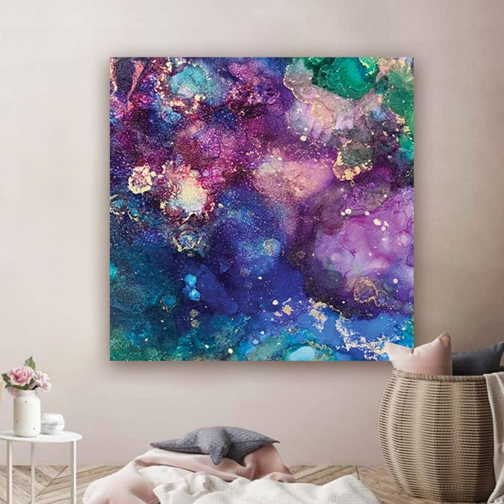 Alcohol Inks Design by Artist Sarah Wahl - 14"x14" Canvas Artwork 14 x 14