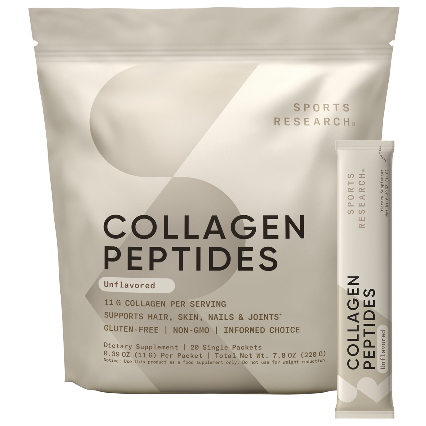 Sports Research® Collagen Peptides Protein Powder, 20 Packets (Unflavored)