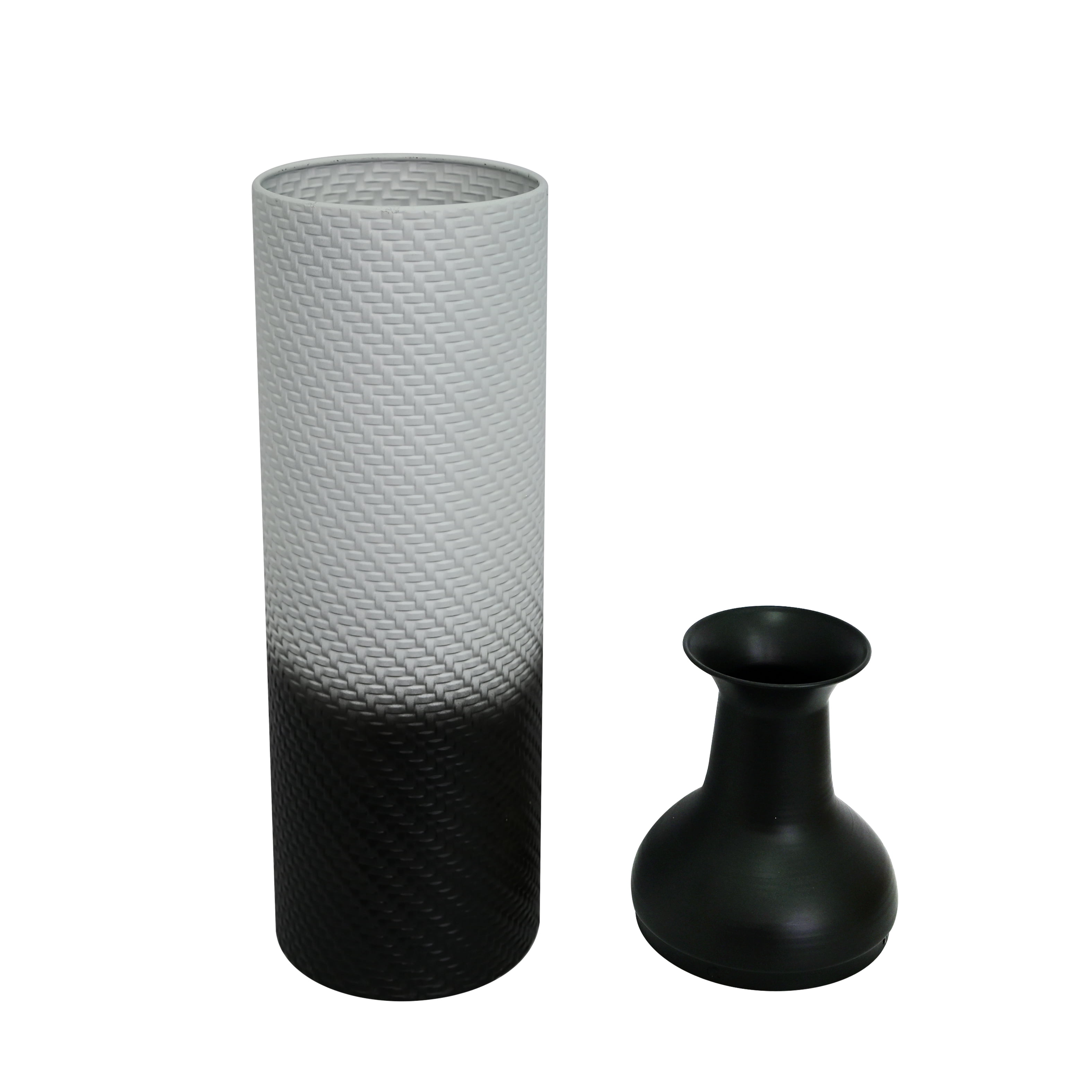 Metal Floor Vases Set of 3 with Leaf Pattern, Tall Decorative Vases and Home Decor Accents for Living Room Entryway, White and Black