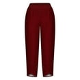 thumbnail image 3 of WIZUTIZ Womens Casual Pants Comfy Leisure Loose Wide Leg Beach Pants Spandex Elastic High Rise Full Length Sweatpants Solid Asymmetrical Cropped Trousers for Teen Girls Hiking Beach Red, 3 of 4