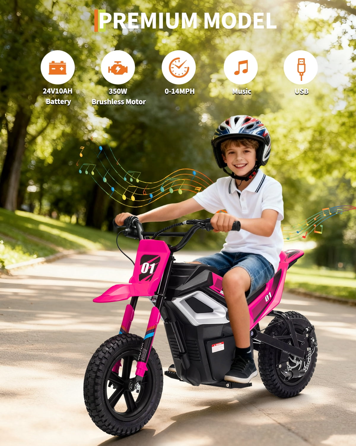 24V Kids Electric Dirt Bike - 350w Kids Motorcycle, 13.67 Mph Max Speed Electric Bike for Kid, Rear Wheel Suspension, 12 Miles Range, Twist Grip Throttle, Rubber Tire