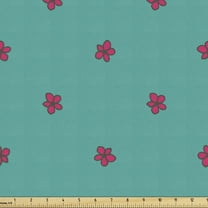 Ambesonne Teal Fabric by the Yard Upholstery, Pink Wild Flowers Nature, 1 Yard, Teal Hot Pink
