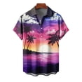 thumbnail image 5 of Tqyyweavej Men's Plus Hawaiian Shirts Palm Tree Print Botton Down Short Sleeve T-shirts Lapel Collar Color Block for Beach Party, 5 of 7