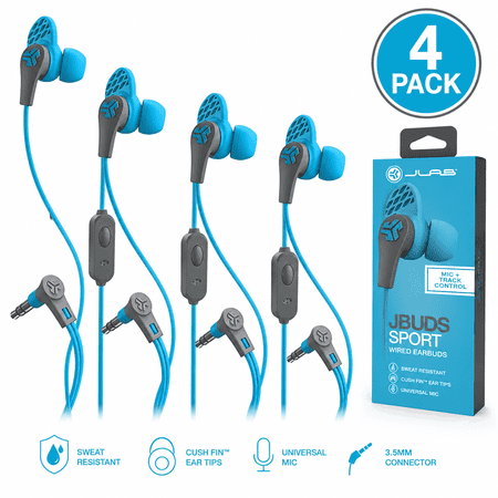 EarBuds Sport Wired Earbuds with Universal Mic, 4 Pack, Blue, 4 Pack