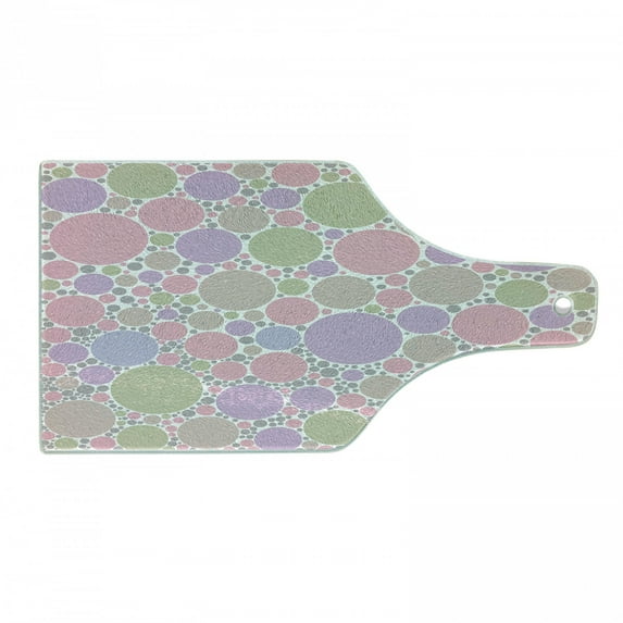 Pastel Cutting Board, Soft Large Small Geometric Circle Oval Polka Dots Retro Style Feminine, Tempered Glass Cutting and Serving Board, Wine Bottle Shape, Rose Pale Pink and Green, by Ambesonne