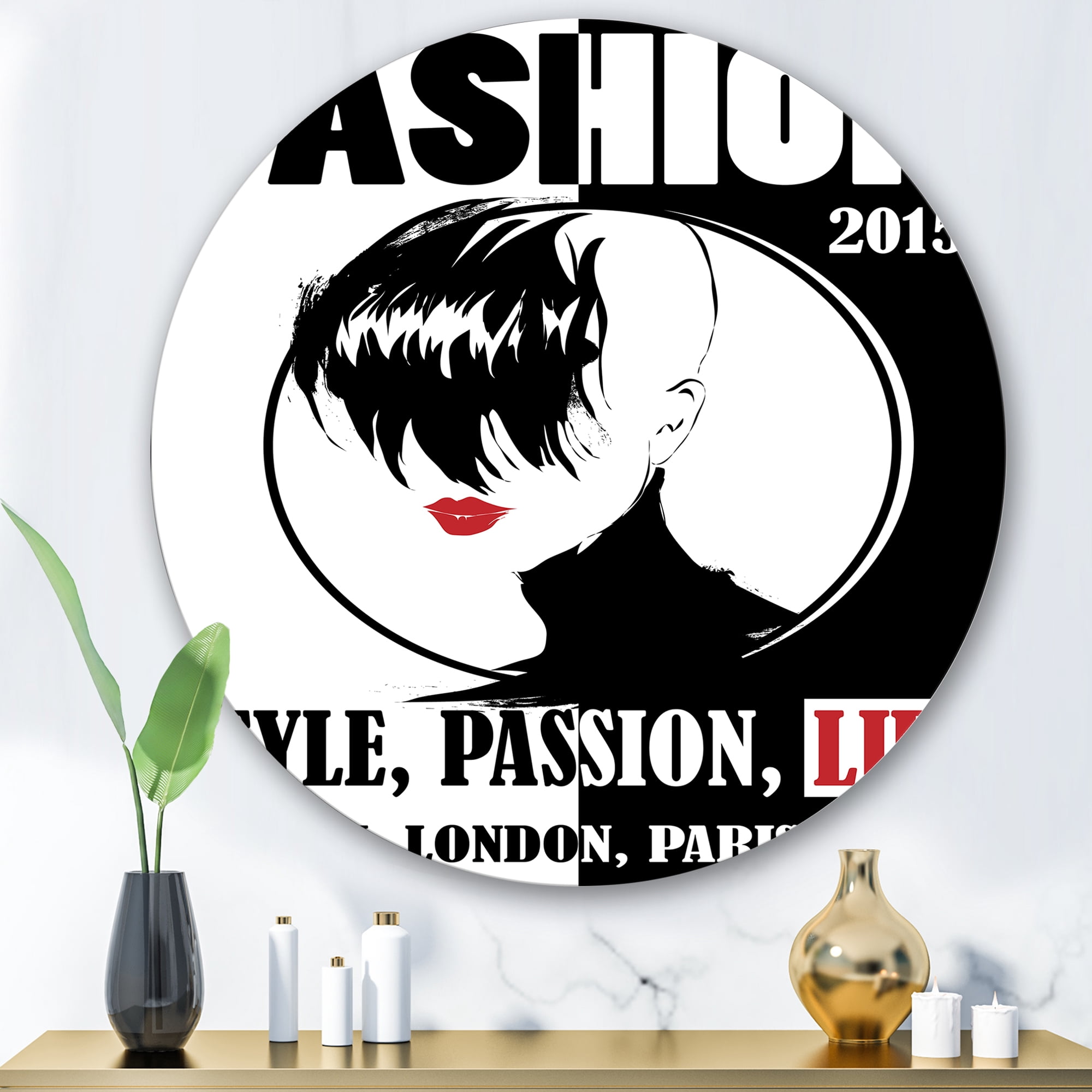 Designart 'Style Passion Life Fashion Woman III' Vintage Circle Metal Wall Art 29x29 - Disc of 29