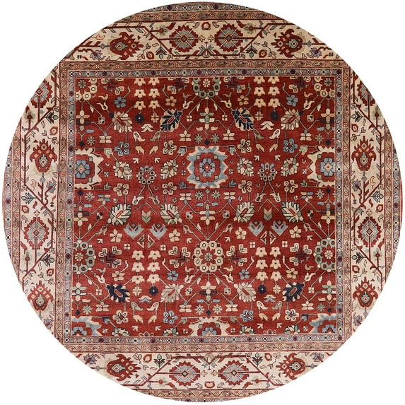 Ahgly Company Indoor Round Mid-Century Modern Red Oriental Area Rugs, 4' Round