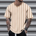 thumbnail image 4 of Rggeeun Mens T-Shirts Colorful Vertical Striped Pattern Short Sleeve V Neck Loose Fit Soft Breathable for Summer Workout Versatile Tee,Beige,Xl, 4 of 5