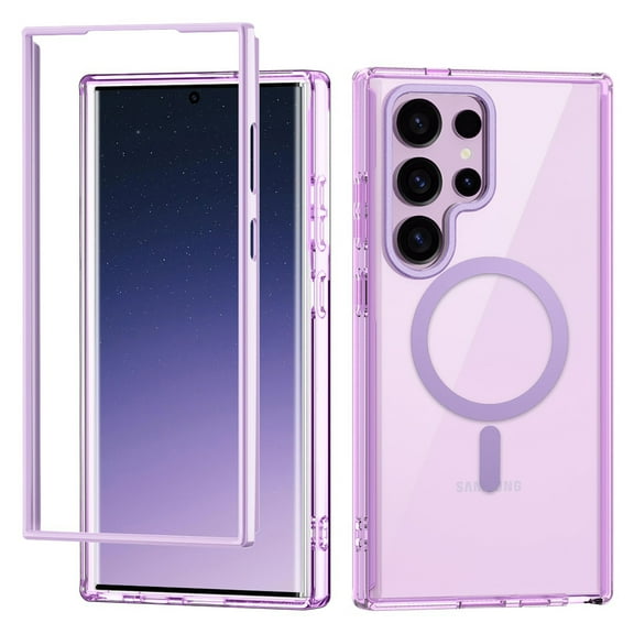 for Samsung Galaxy S25 Ultra Case Magnetic, [Compatible with Magsafe] Bumper Frame Shockproof Dustproof Crystal Clear Anti-Scratch Folio Flip Phone Case for Samsung Galaxy S25 Ultra, Lightpurple