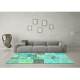 thumbnail image 3 of Ahgly Company Machine Washable Indoor Square Patchwork Turquoise Blue Transitional Area Rugs, 5' Square, 3 of 4