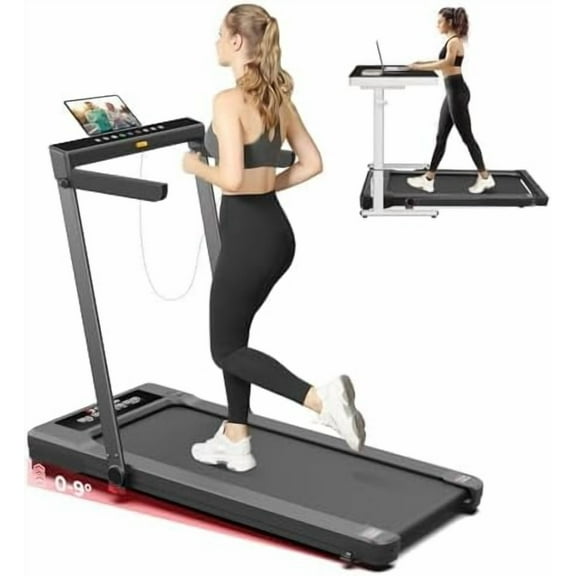 SubSunFolding Treadmill, Walking Pad with Handle, Under Desk Portable Treadmill for Home, Black/White