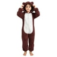 thumbnail image 3 of dazeni Girls Zip up Onesie with Cute Bear Hooded Cozy Fuzzy Fleece Jumpsuit Comfy Plush Sherpa Long Sleeve Romper Color Block One Piece Outfits Wine 3-4 Years, 3 of 6
