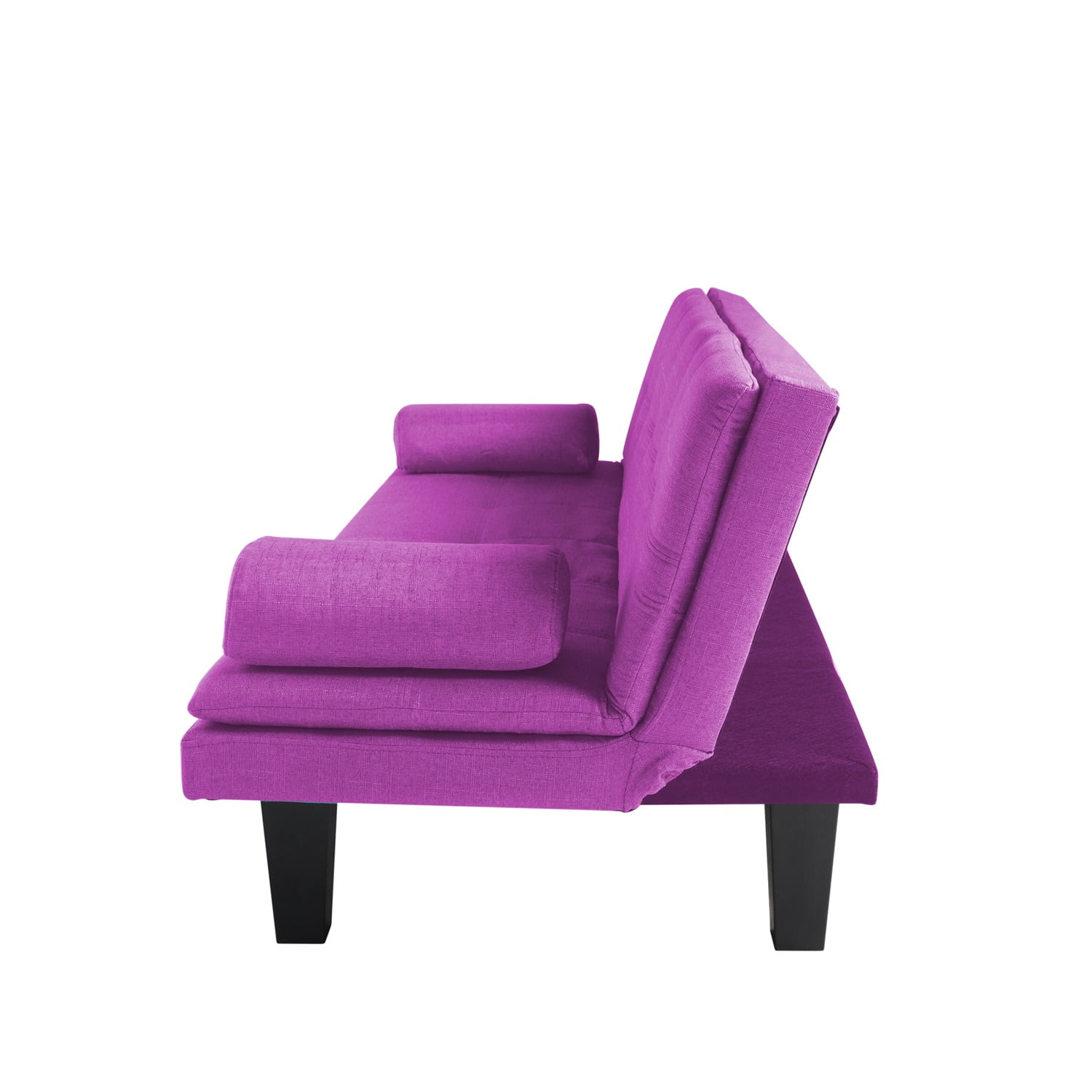 Kadyn 63.4" Futon Sofa bed, Polyester Upholstered Sofa bed with 2 arm cushions, Modern Futon Sofa bed for apartment, Purple