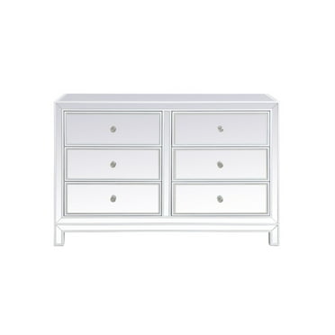 Elegant Decor Reflexion 48" 6-Drawer Metal MDF Mirrored Cabinet in White
