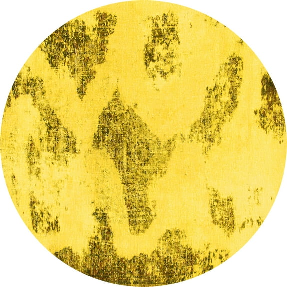 Ahgly Company Indoor Round Abstract Yellow Modern Area Rugs, 8' Round
