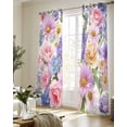 thumbnail image 5 of Purple Pink Floral Sheer Curtains 84 Inch Length 2 Panels Set for Living Room/Bedroom, Spring Watercolor Country Flower Kitchen Curtains Grommet Semi-Sheer Curtains Drapes Window Treatments 52"x84"x2, 5 of 7