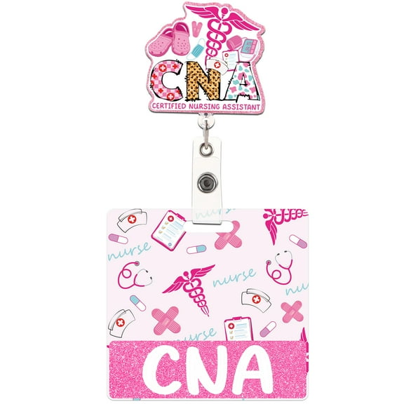 CNA Badge Reel with Badge Buddy, Retractable ID Badge Holder for Nurses, Healthcare Workers, Medical Professionals, Swivel Clip, Pink