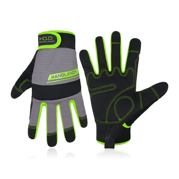HANDLANDY 3 Pairs Work Gloves Mens & Women, Utility Safety Mechanic Work Gloves Touch Screen, Flexible Breathable Work Gloves (Medium, Green)