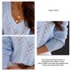 thumbnail image 5 of Mujeres Top Hueco Manga Larga Cuello En V Profundo Suelto Casual Mantener Caliente Color Puro Jersey Suéter De Punto Azul L, 5 of 6