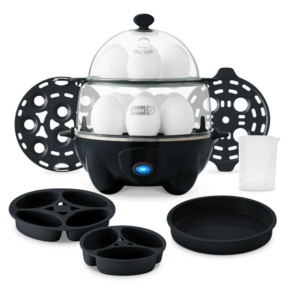 Dash Deluxe Egg Cooker for Hard Boiled, Poached, Scrambled Eggs, Omelets, Steamed Vegetables, Dumplings & More, 12 Egg Capacity, with Auto Shut Off Feature, Black
