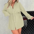 thumbnail image 6 of Diufon Women's Jumpsuit Plus Size Solid Color Rompers Long Sleeve Button Elastic Waist Shorts Playsuit, 6 of 6