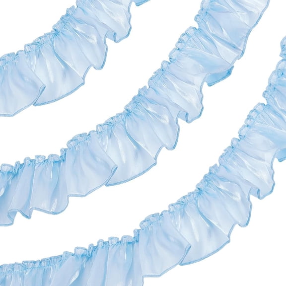 2.19 Yards 2.75 Inch Blue Pleated Lace Trim Pearlescent Satin Ruffled Edging Organza Silk Laces Fabric Trims